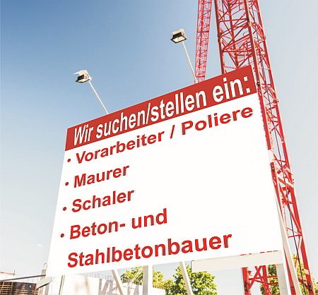 Bautafel von Bautec mit der Aufschrift „Wir suchen/stellen ein